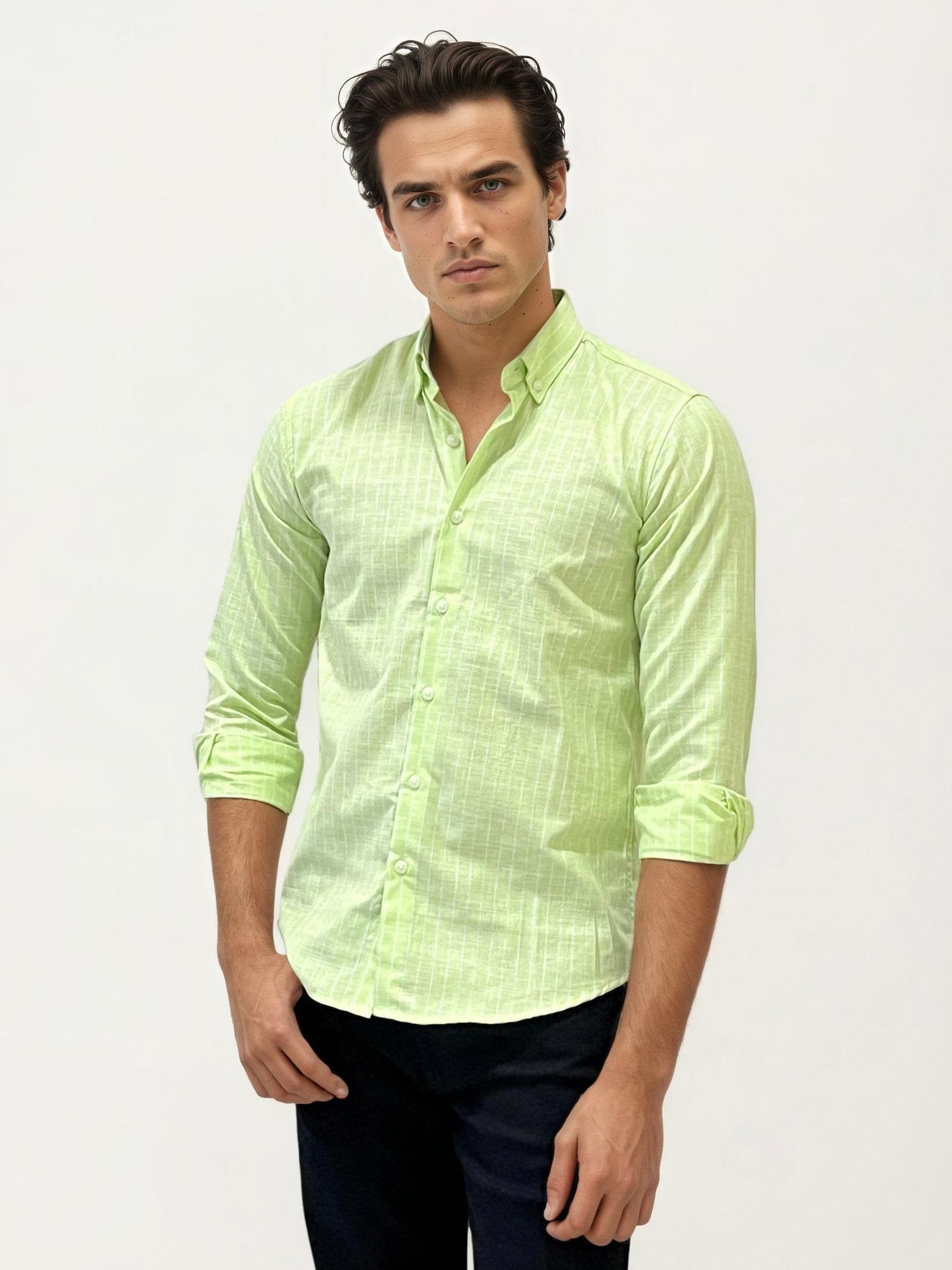 Sea Green Linen Striped Fullhand Shirt