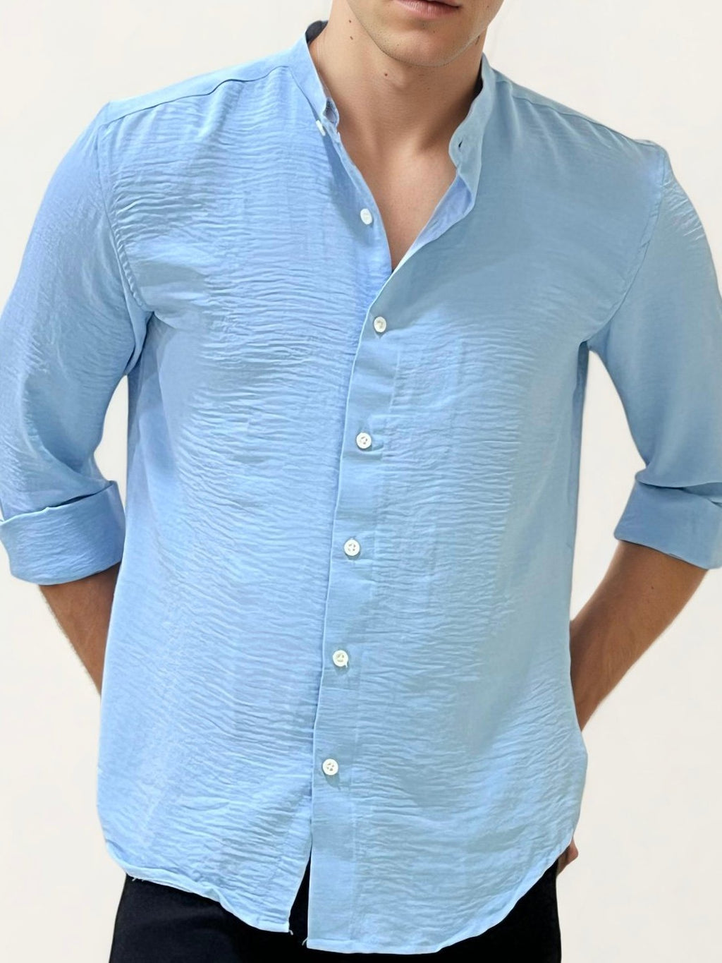 Sky Blue Mandarin Collar Fullhand Shirt