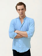 Sky Blue Mandarin Collar Fullhand Shirt