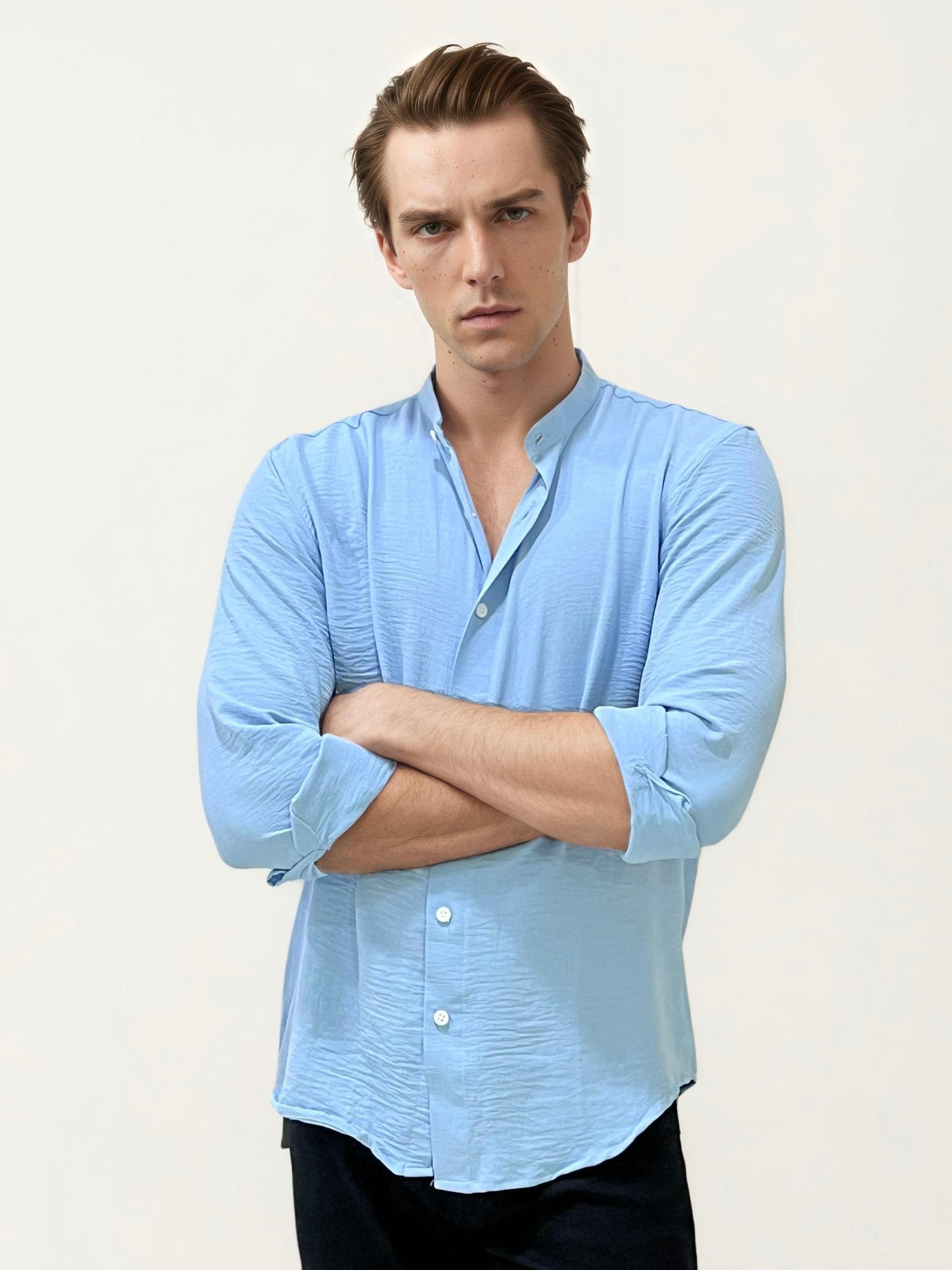 Sky Blue Mandarin Collar Fullhand Shirt