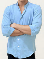 Sky Blue Mandarin Collar Fullhand Shirt