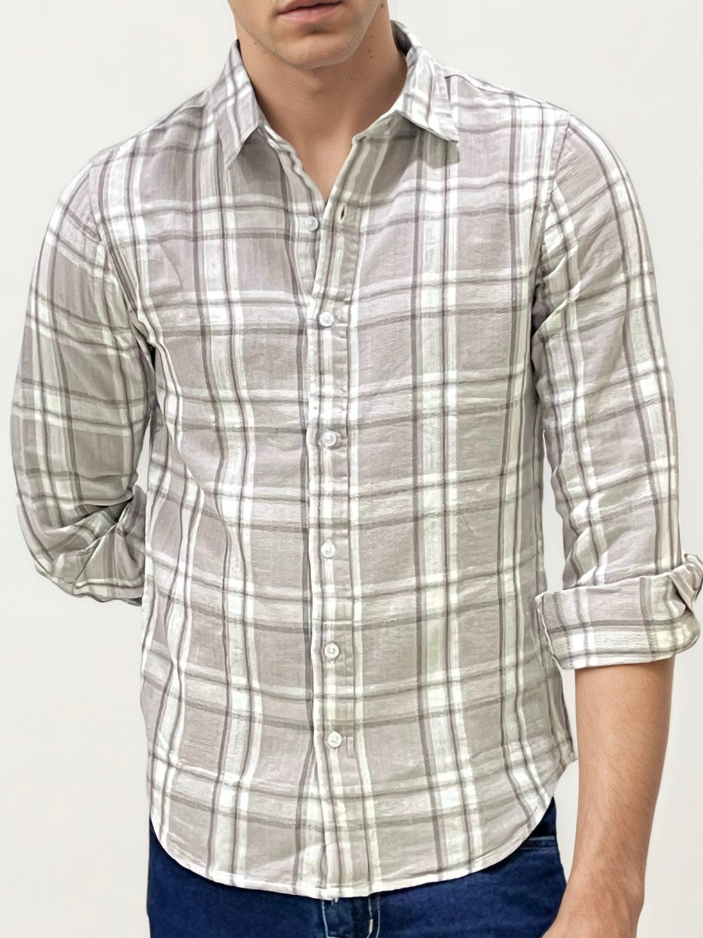 White-Grey Checked Fullhand Shirt