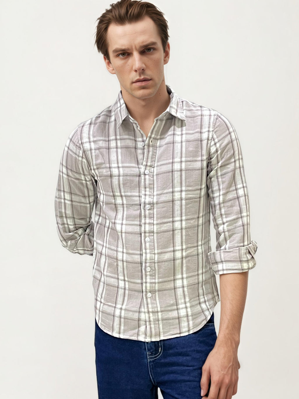 White-Grey Checked Fullhand Shirt