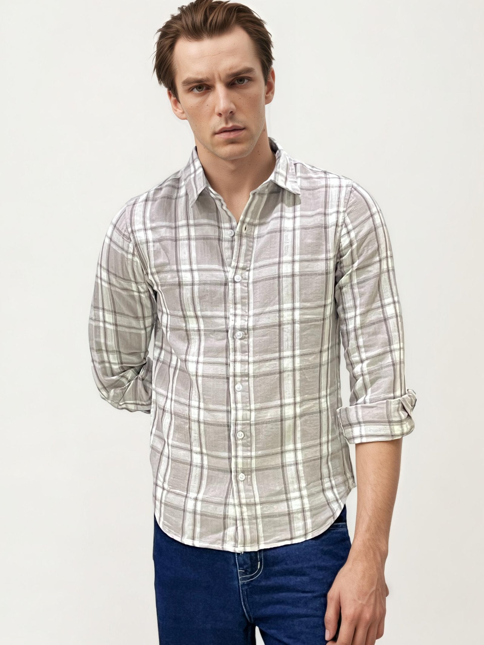 White-Grey Checked Fullhand Shirt