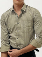 Brown Striped Full Hand Shirt