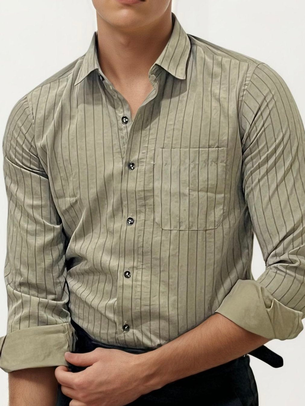 Brown Striped Full Hand Shirt