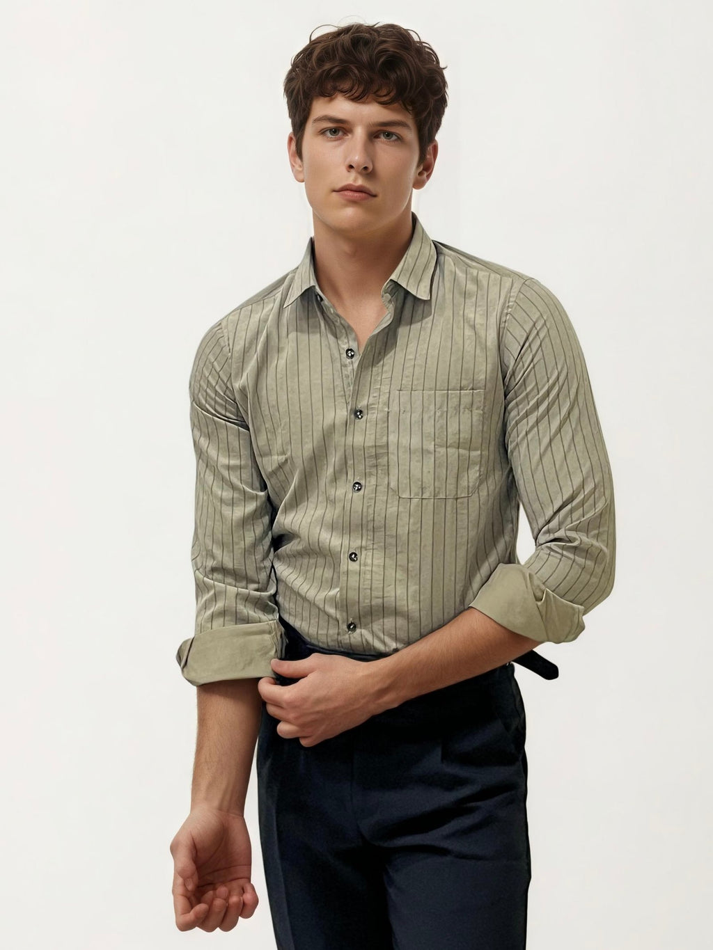 Mint Green Striped Fullhand Shirt