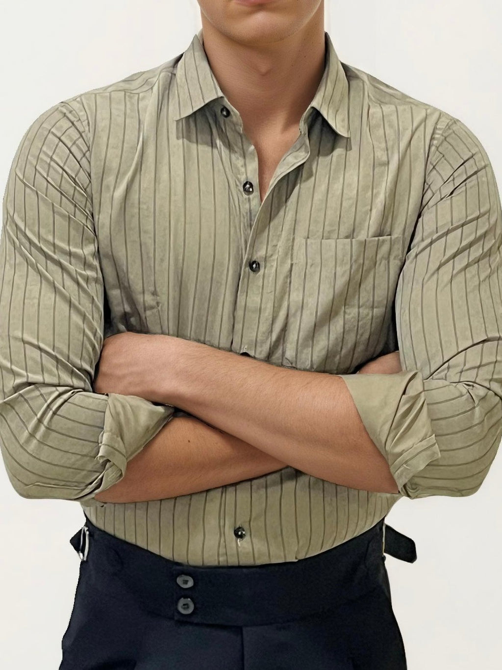 Brown Striped Full Hand Shirt