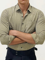 Brown Striped Full Hand Shirt