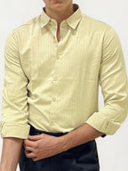 Beige Striped Fullhand Shirt