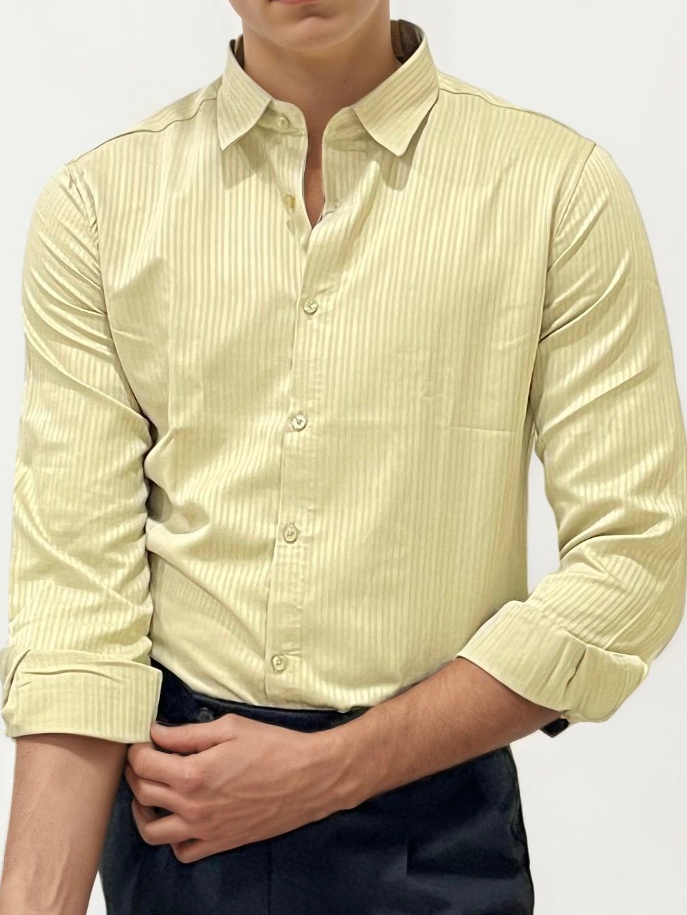 Beige Striped Fullhand Shirt