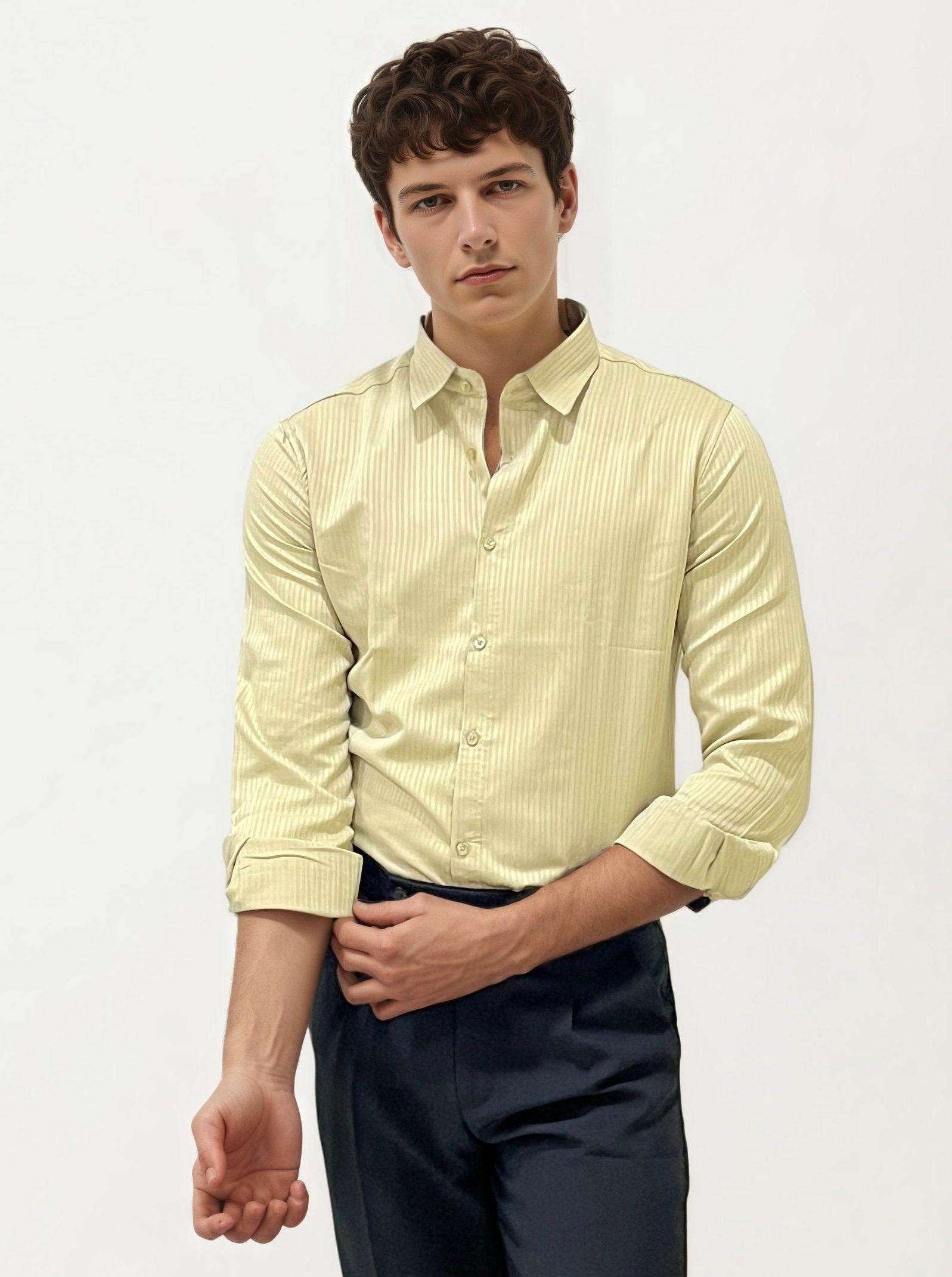 Beige Striped Fullhand Shirt