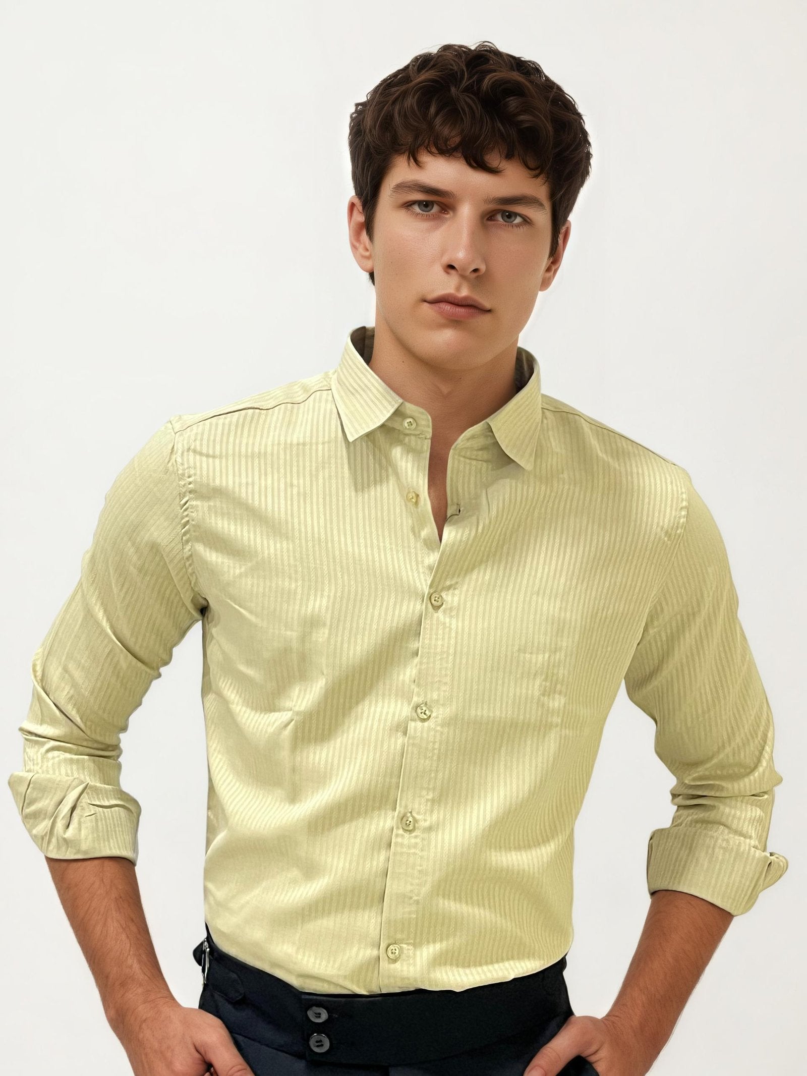Beige Striped Fullhand Shirt