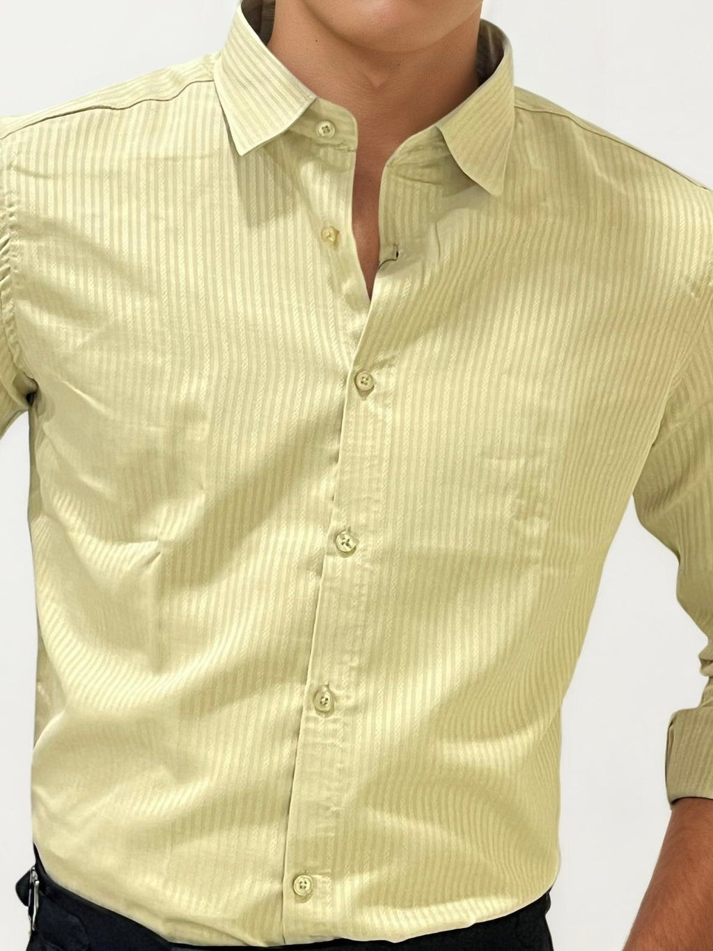 Beige Striped Fullhand Shirt