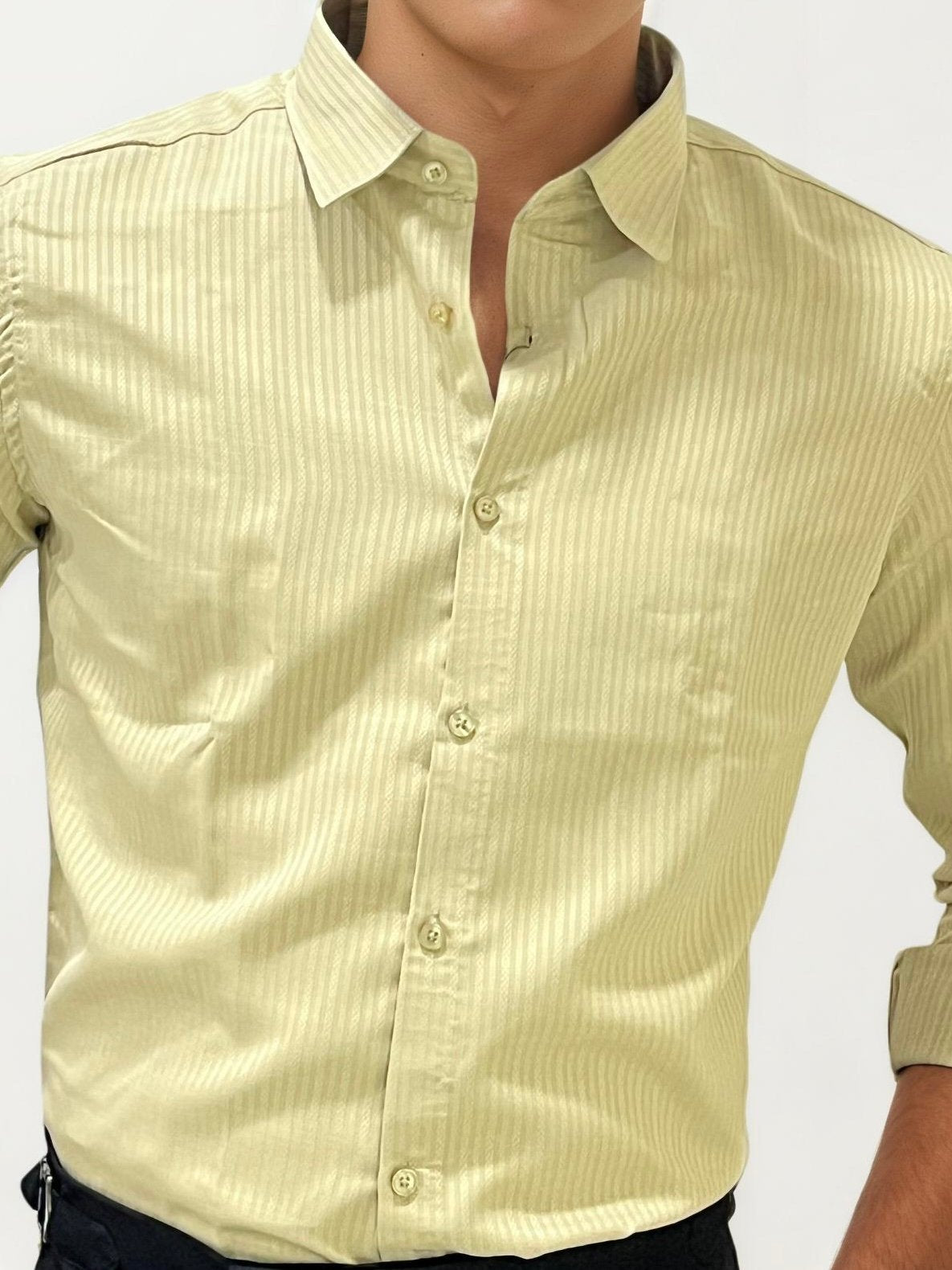 Beige Striped Fullhand Shirt