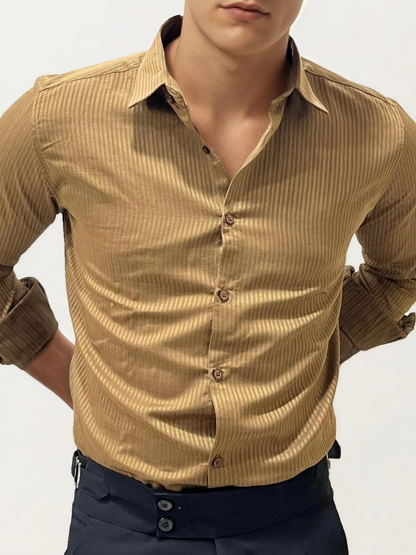 Brown Striped Fullhand Shirt