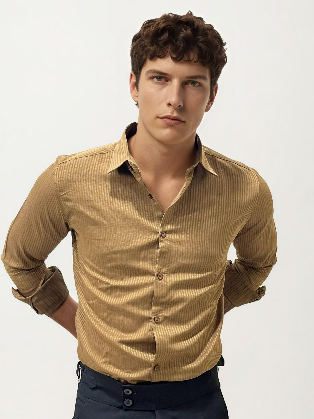 Brown Striped Fullhand Shirt