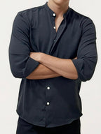 Black Mandarin Collar Fullhand Shirt