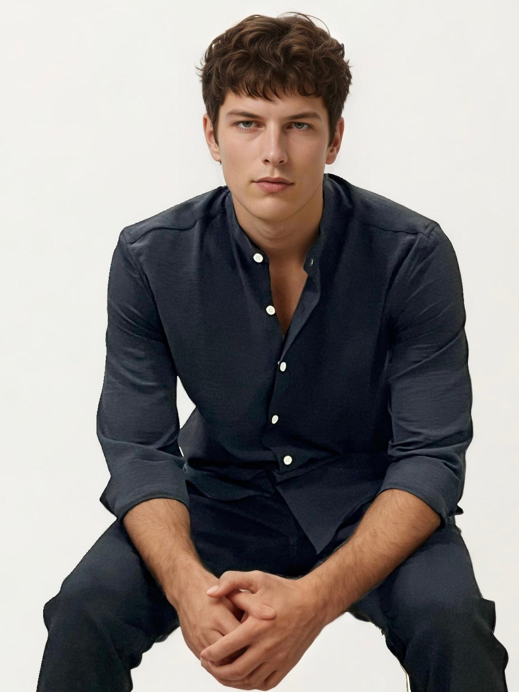 Black Mandarin Collar Fullhand Shirt