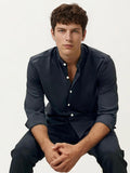Black Mandarin Collar Fullhand Shirt