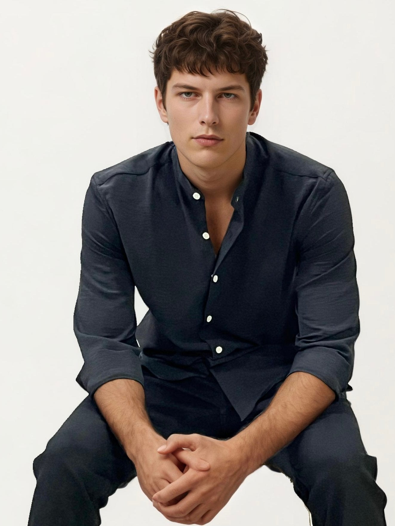 Black Mandarin Collar Fullhand Shirt