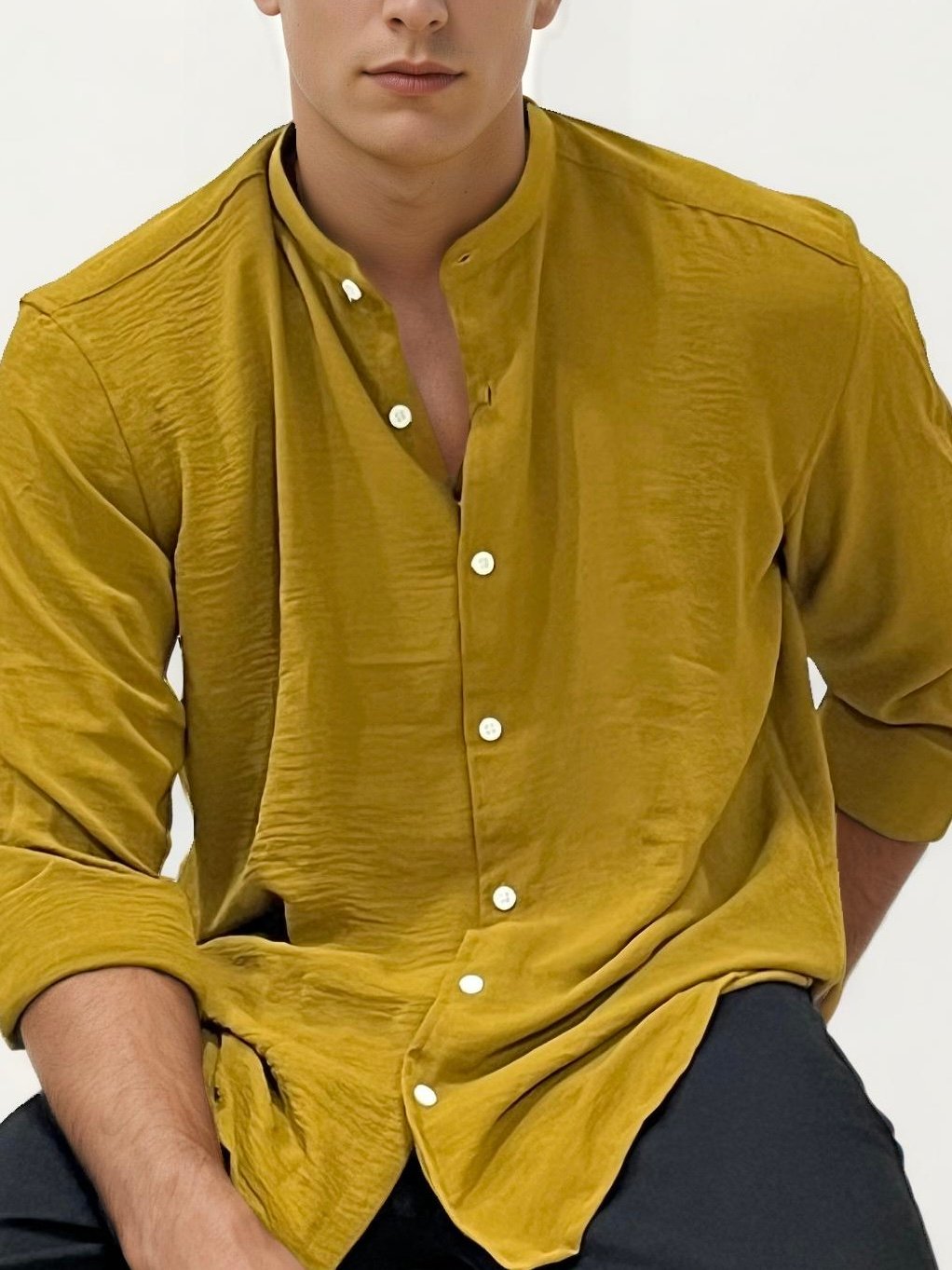 Golden Yellow Mandarin Collar Fullhand Shirt