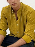 Golden Yellow Mandarin Collar Fullhand Shirt