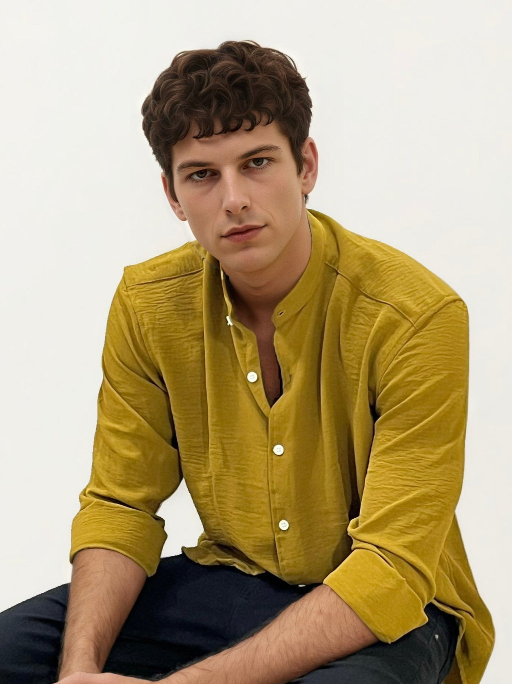 Golden Yellow Mandarin Collar Fullhand Shirt