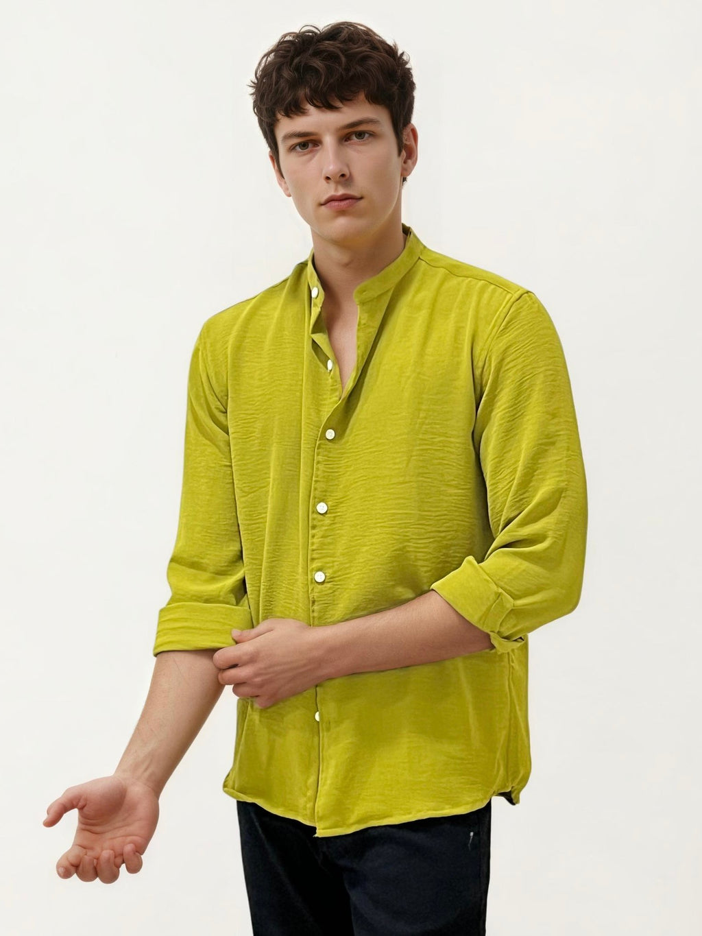 Pista Green Mandarin Collar Fullhand Shirt