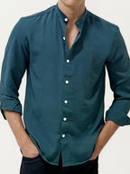 Dark Green Mandarin Collar Fullhand Shirt