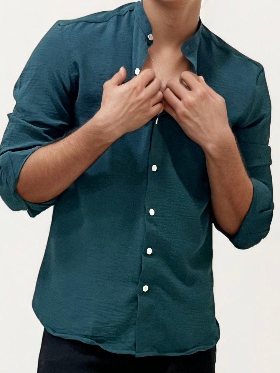 Dark Green Mandarin Collar Fullhand Shirt