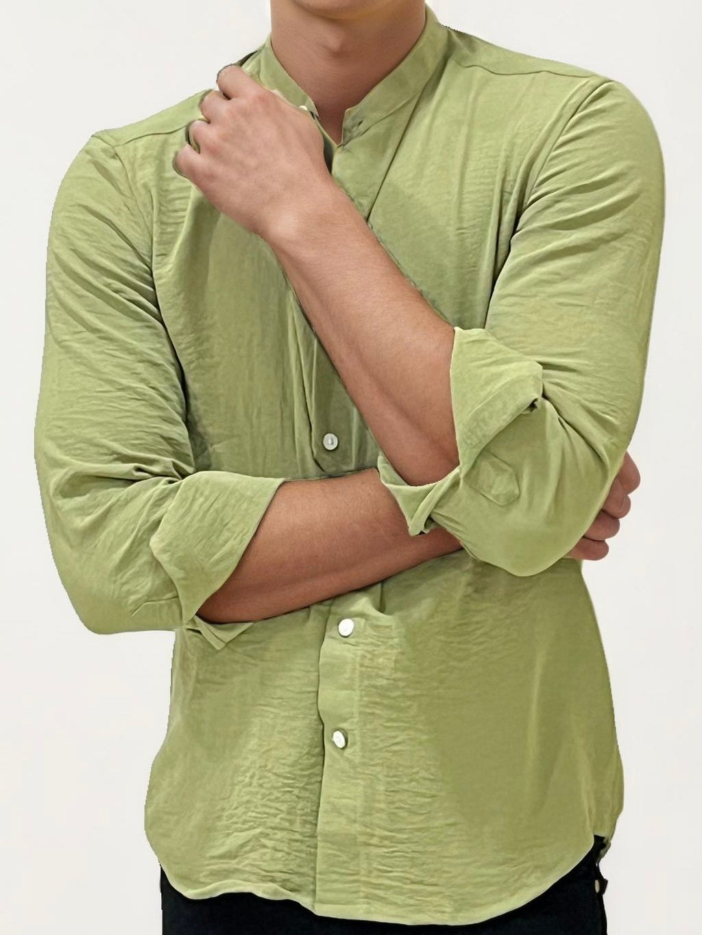 Light Green Mandarin Collar Fullhand Shirt
