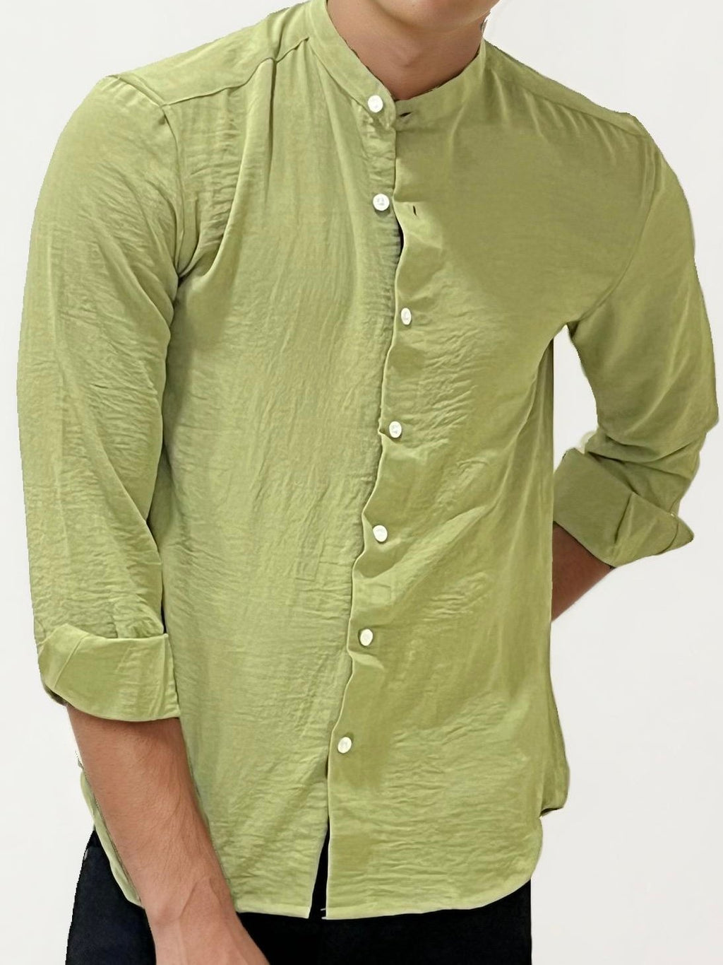 Light Green Mandarin Collar Fullhand Shirt