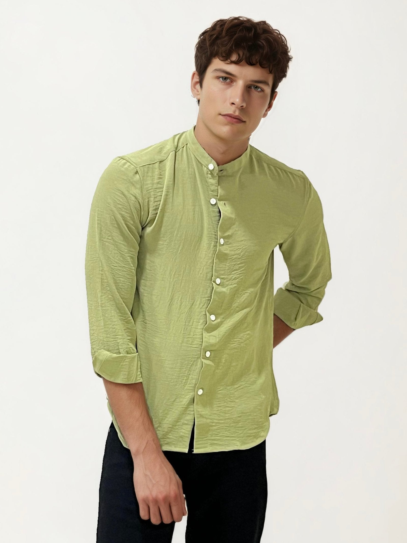 Light Green Mandarin Collar Fullhand Shirt
