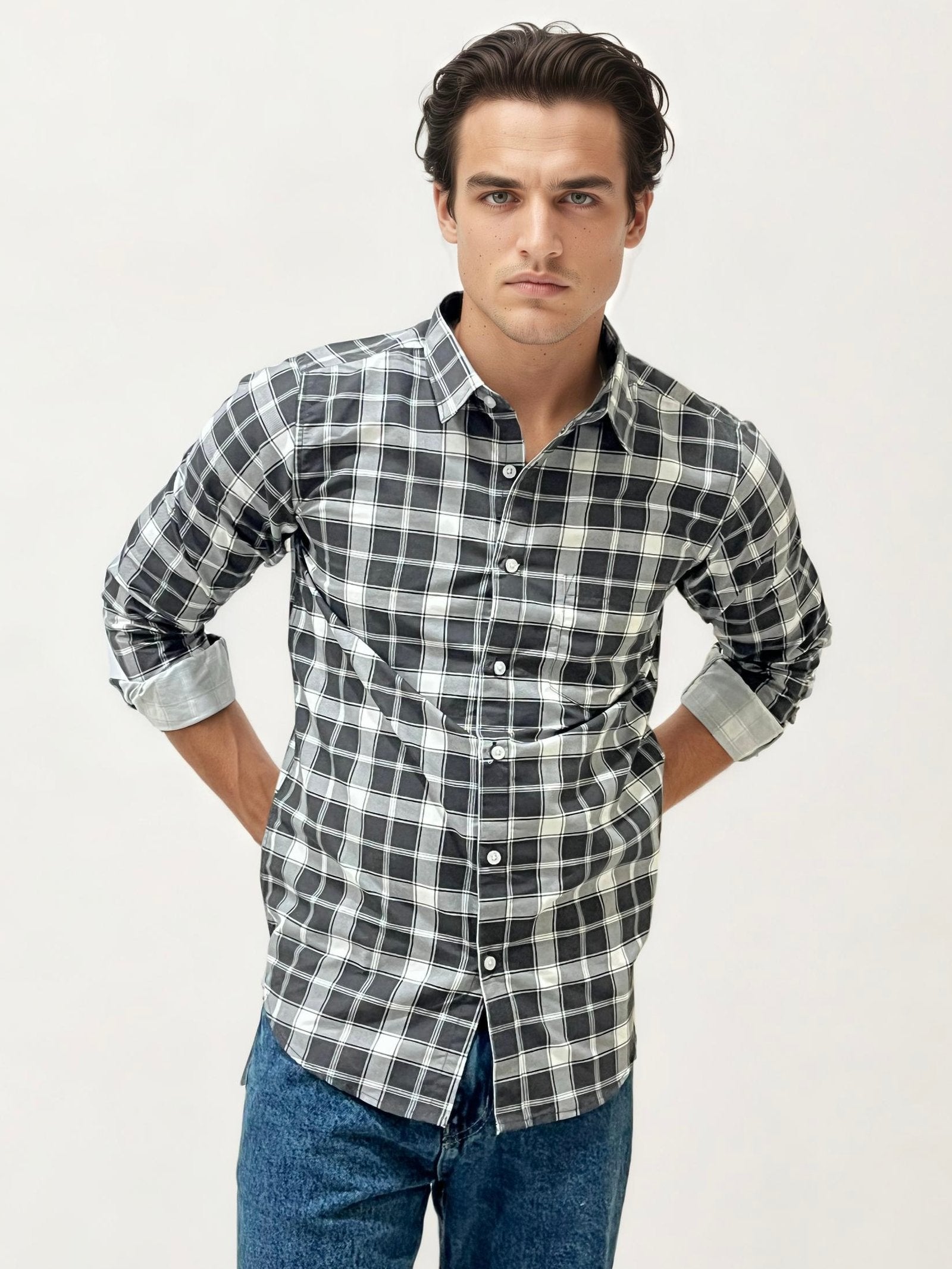 Black-White Checked Fullhand Shirtv