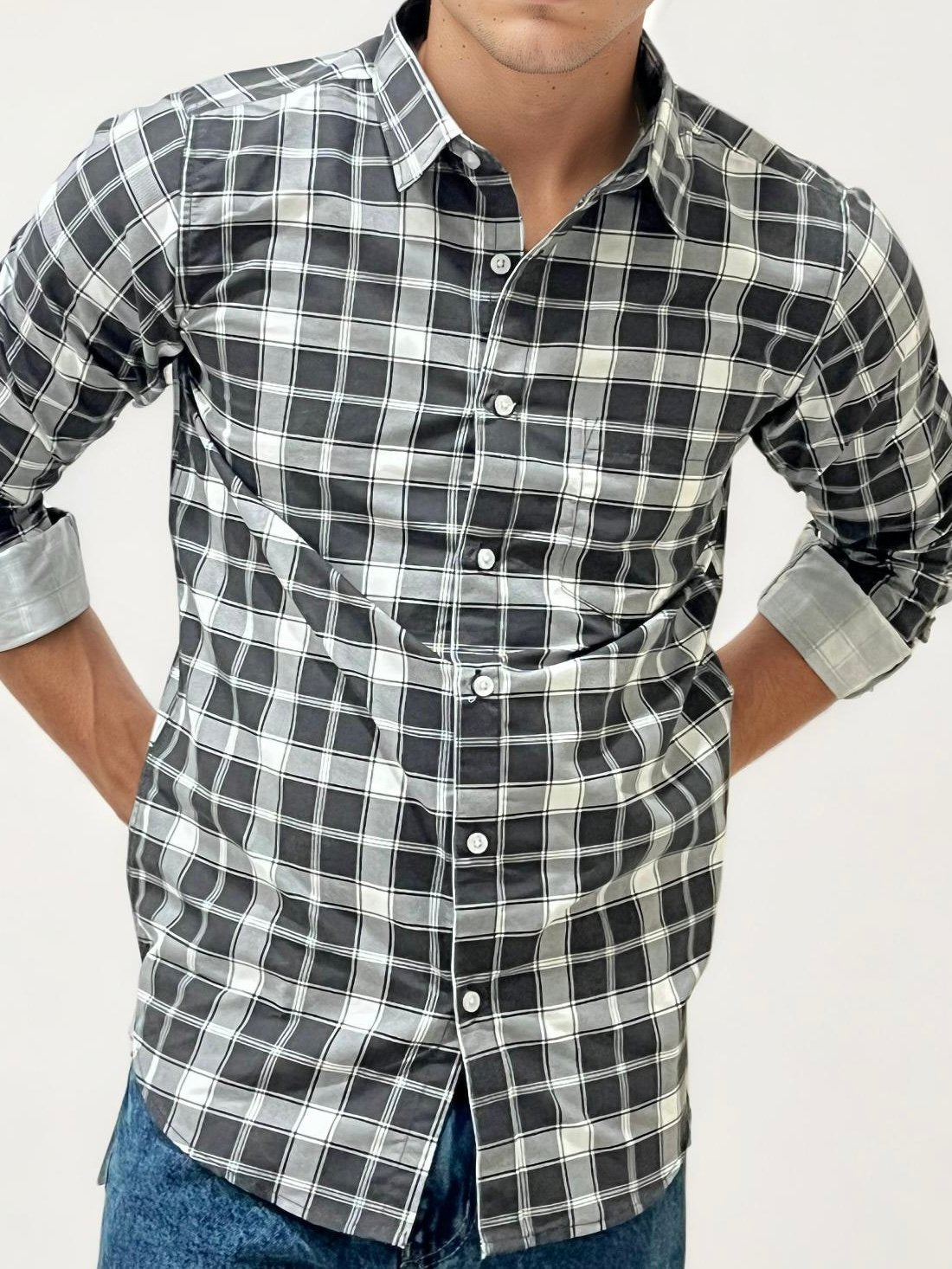Black-White Checked Fullhand Shirtv