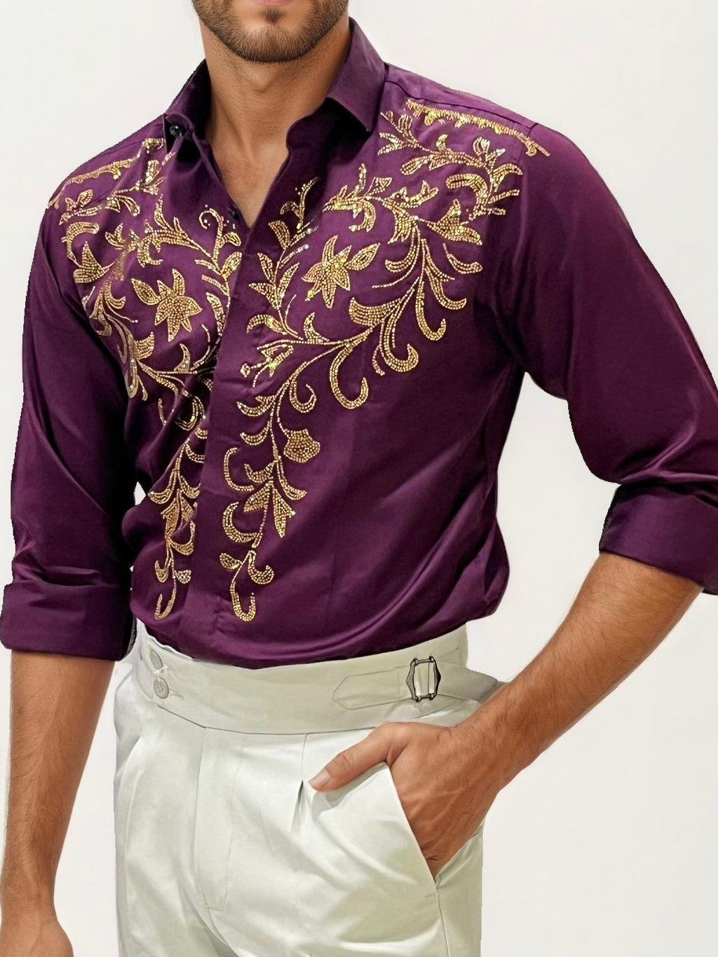 Wine Stone Party Wear Shirt