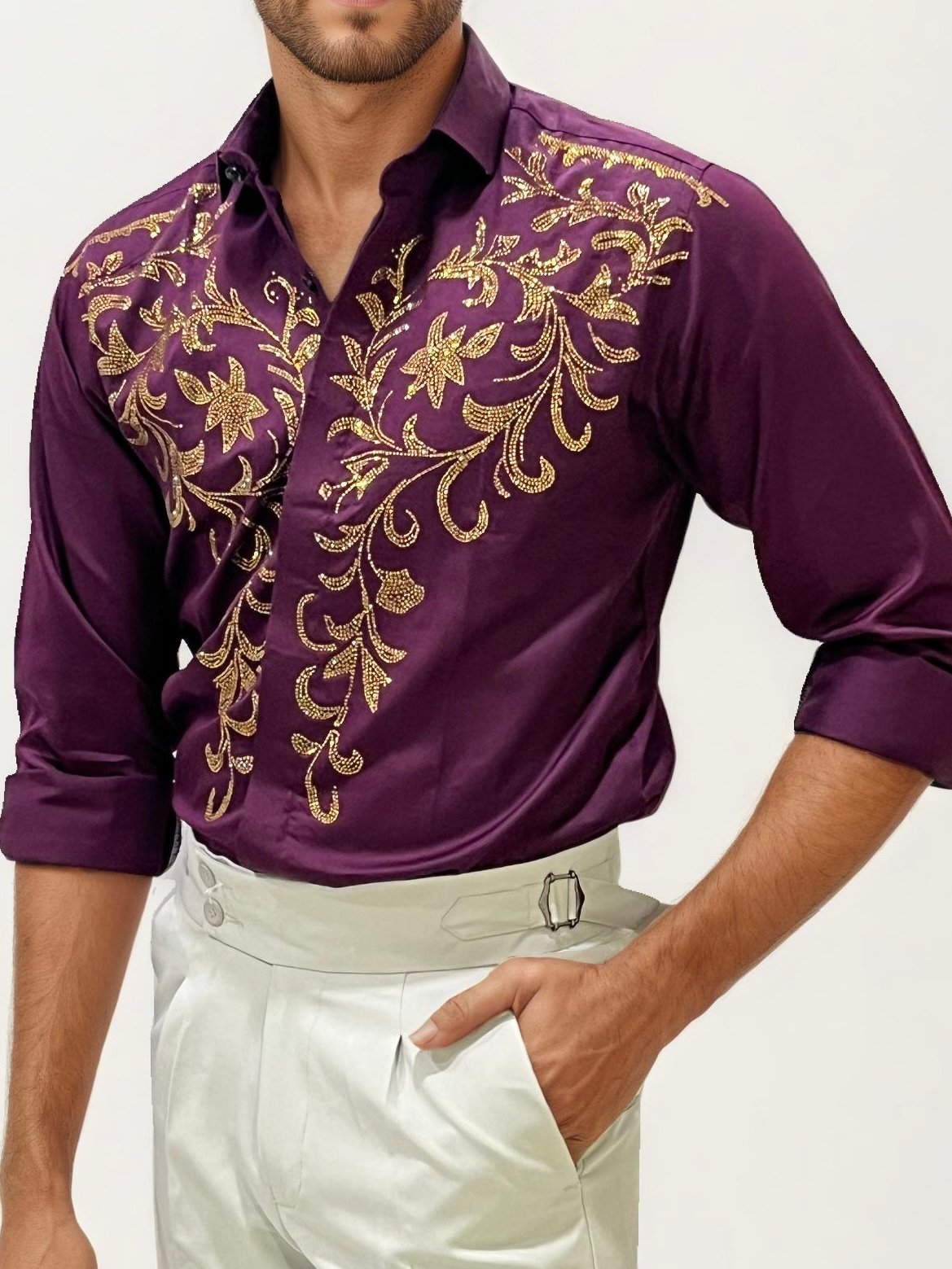 Wine Stone Party Wear Shirt