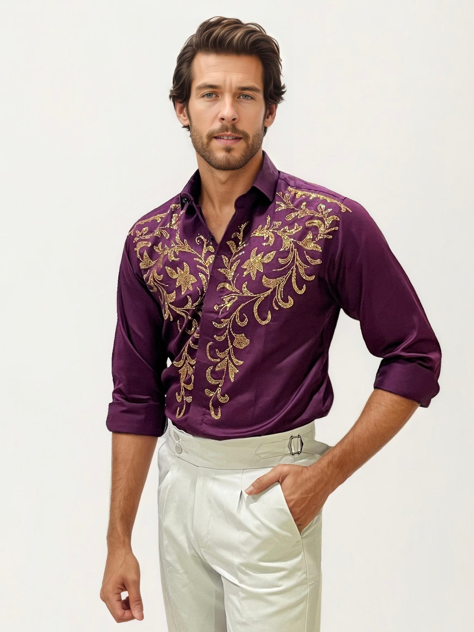 Wine Stone Party Wear Shirt