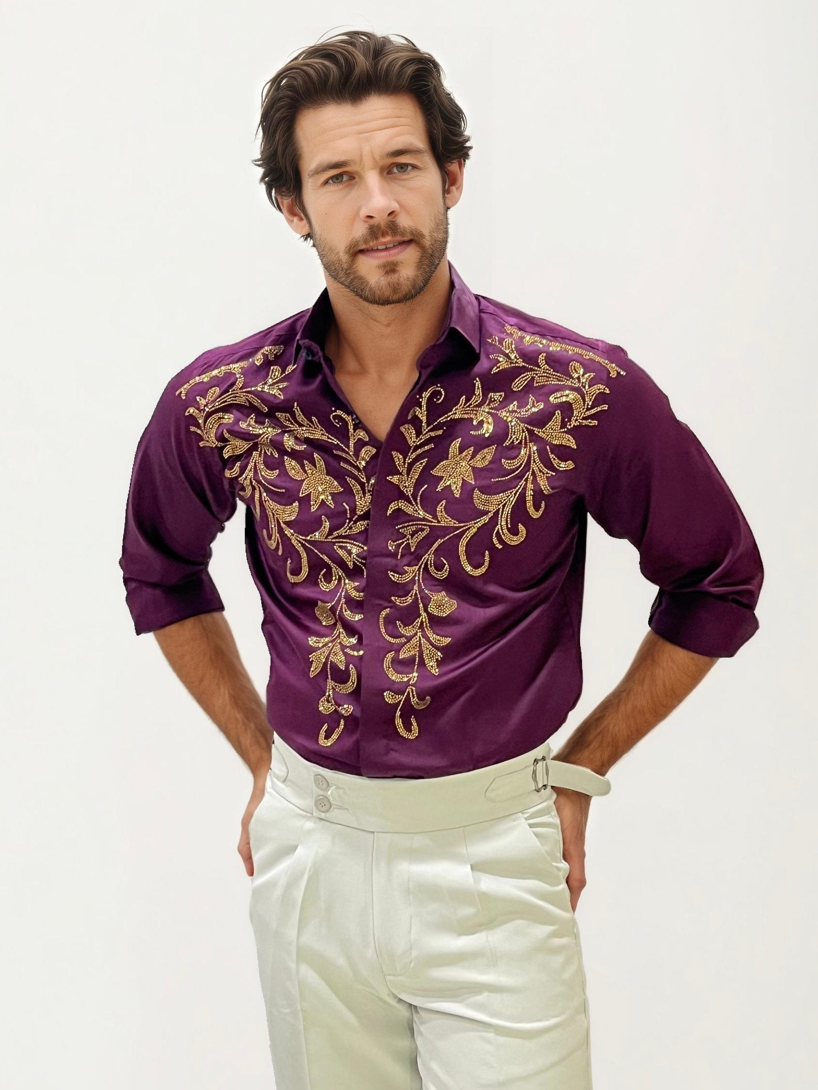 Wine Stone Party Wear Shirt