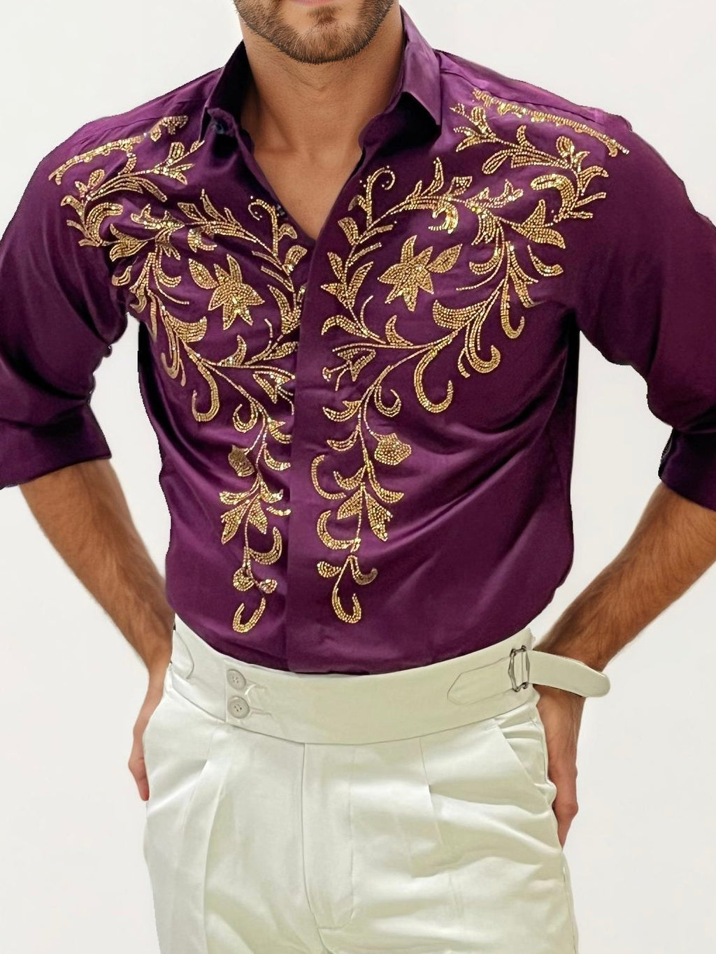 Wine Stone Party Wear Shirt