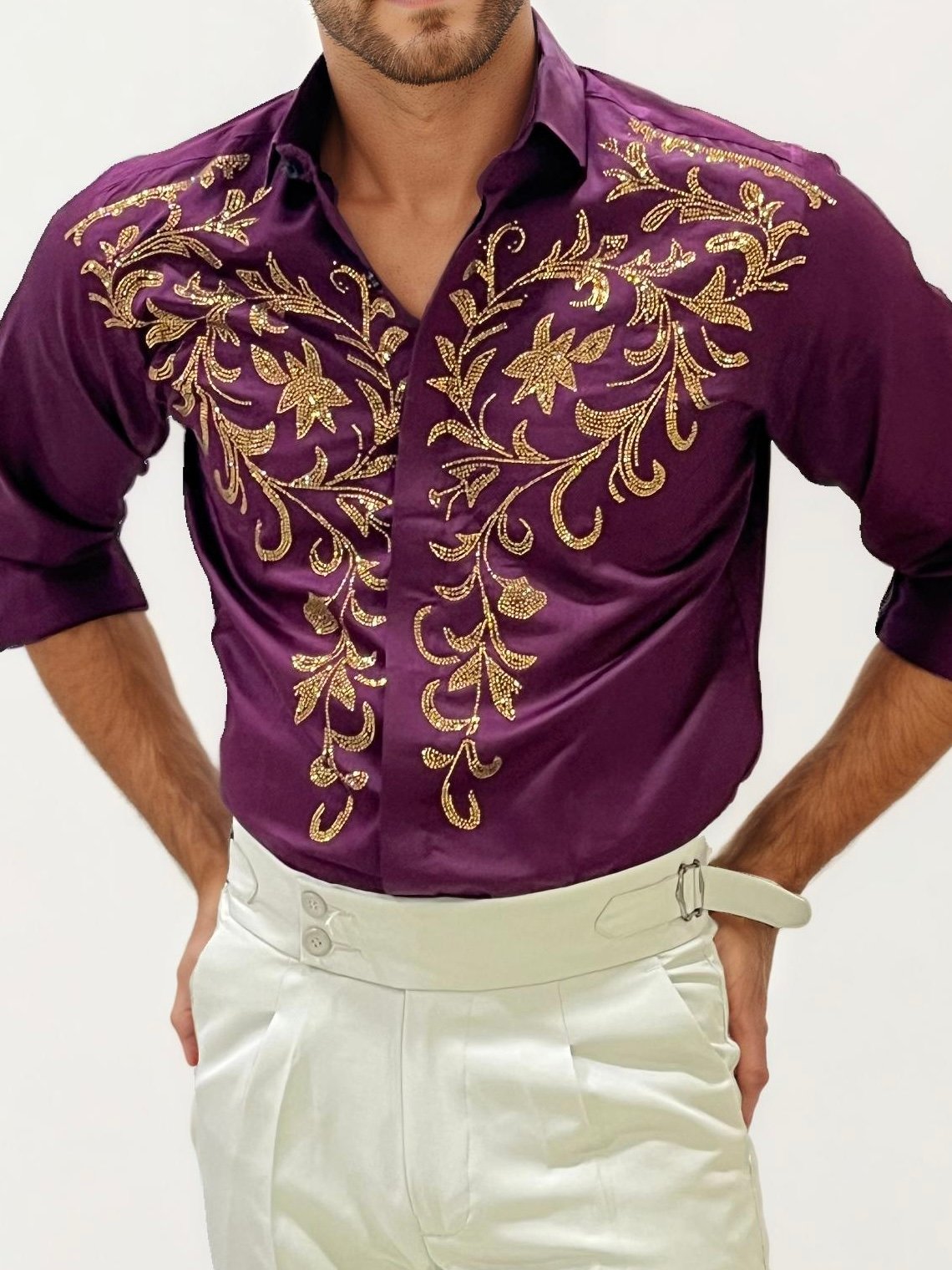 Wine Stone Party Wear Shirt