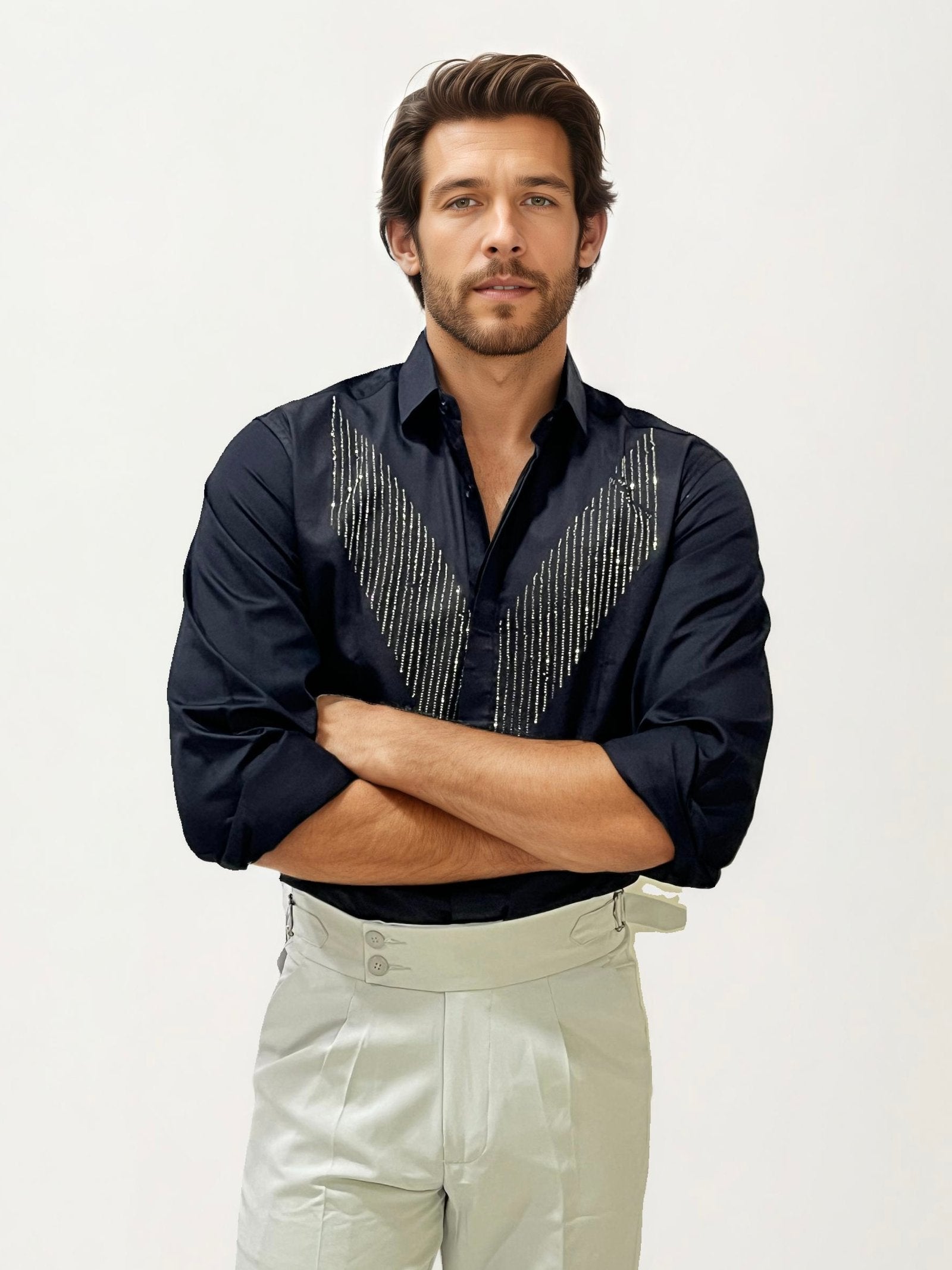 Black Stone Work Party Wear Shirt