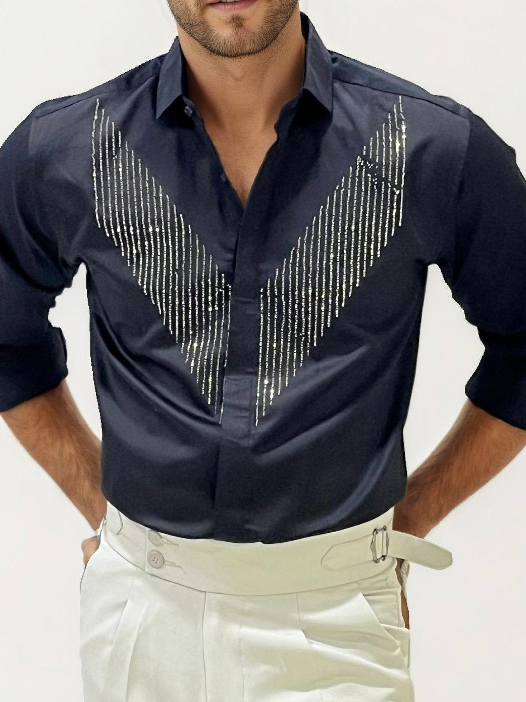 Black Stone Work Party Wear Shirt