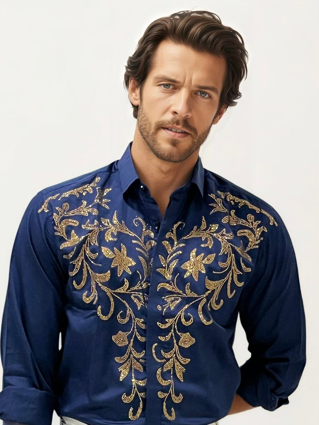 Blue Stone Work Party Wear Shirt