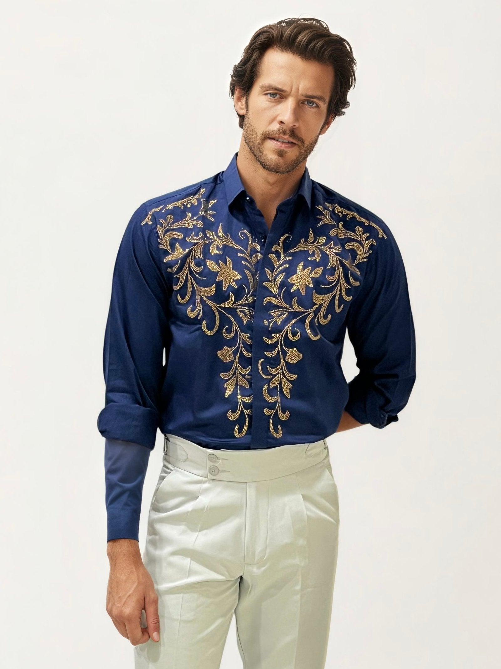 Blue Stone Work Party Wear Shirt