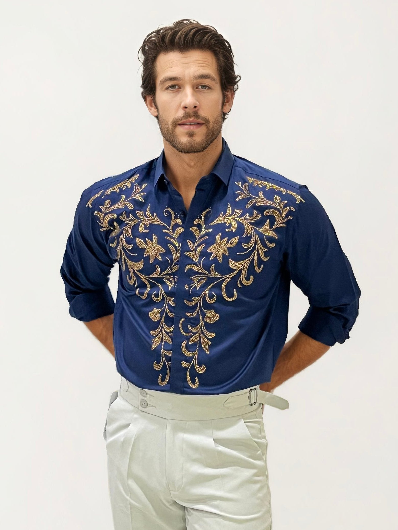 Blue Stone Work Party Wear Shirt