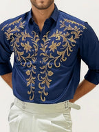 Blue Stone Work Party Wear Shirt