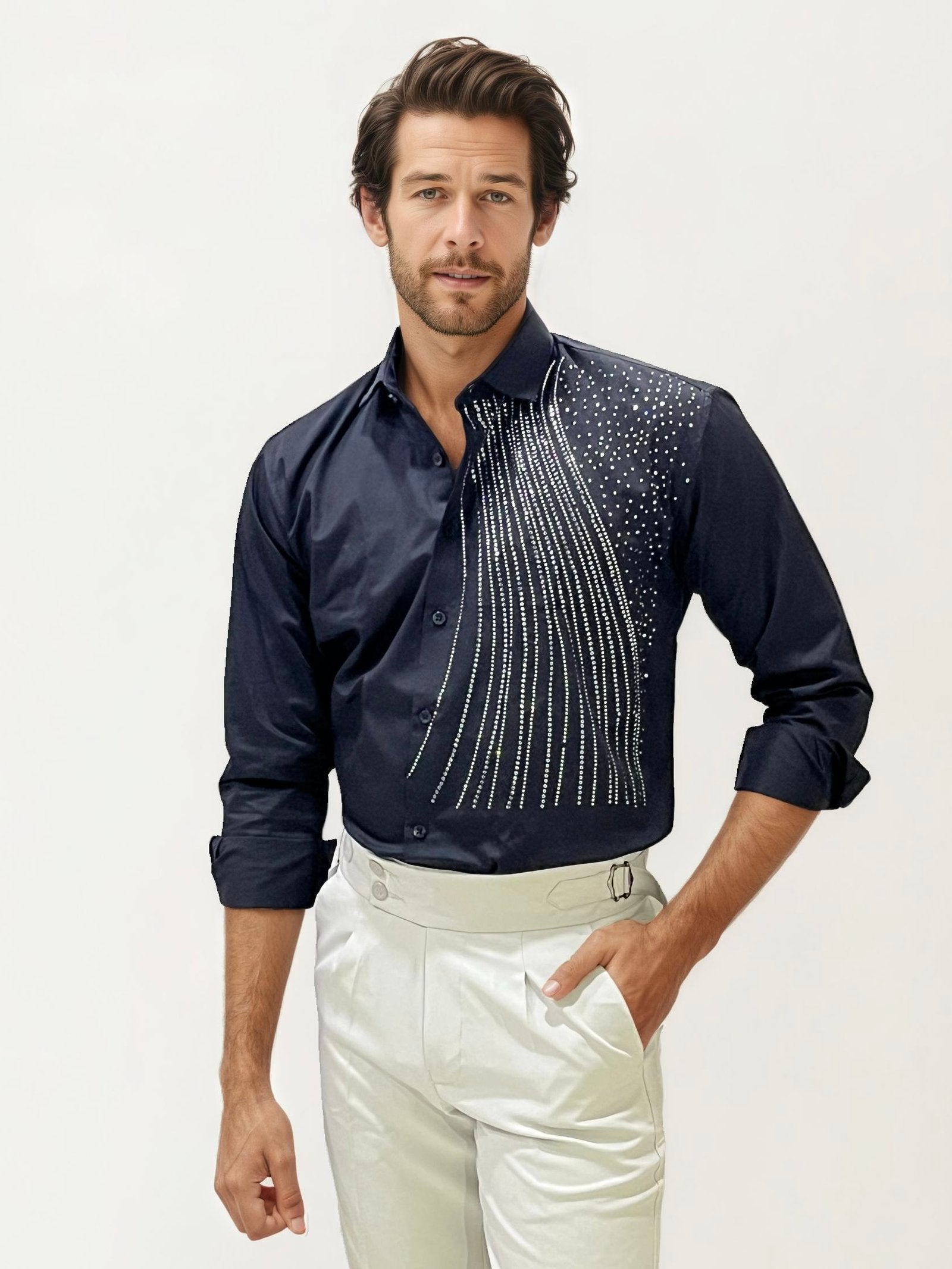 Black Stone Work Party Wear Shirt