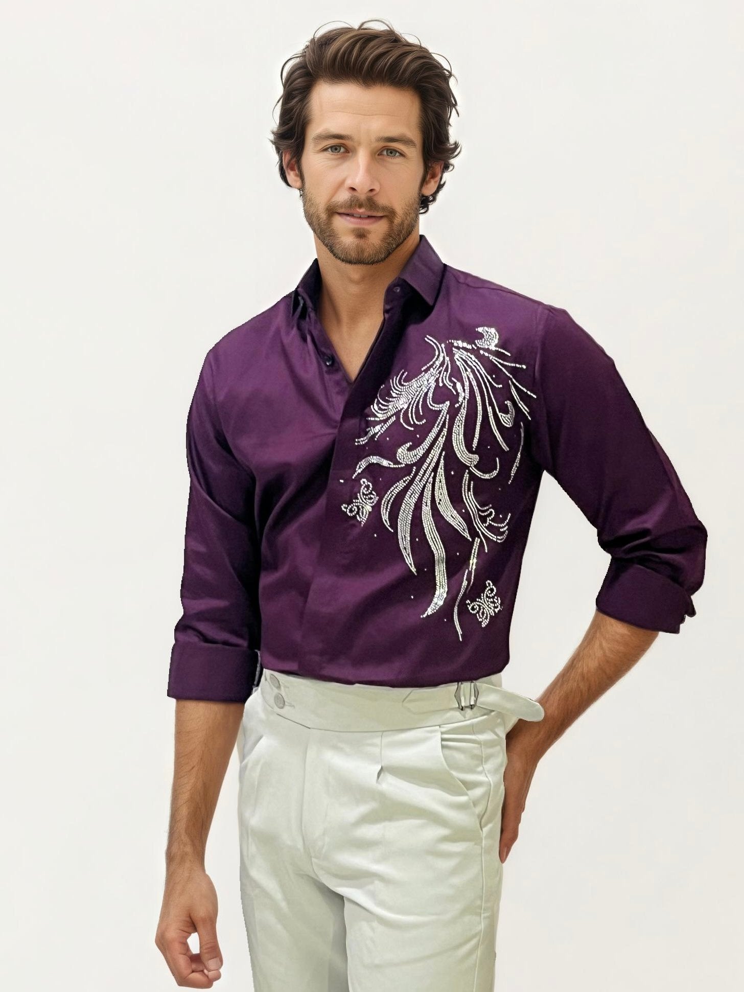 Wine Stone Party Wear Shirt